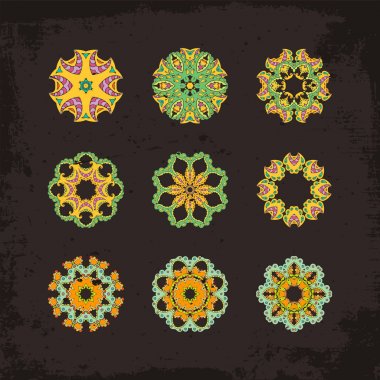 Süslü vektör mandala simgeler kümesi. Mehndi dantel dövme. Oryantal örgü. 
