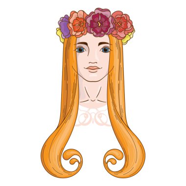 Çelenk güzellik kızla Art Nouveau tarzında sanat.