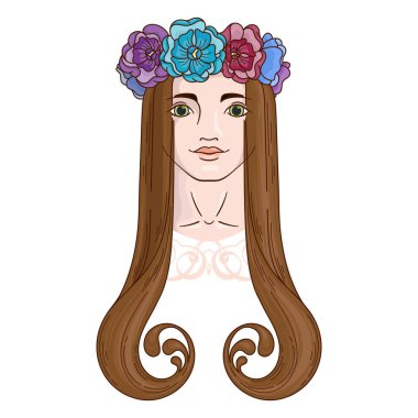 Çelenk güzellik kızla Art Nouveau tarzında sanat.