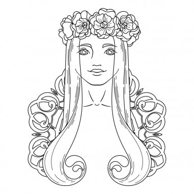 Çelenk güzellik kızla Art Nouveau tarzında sanat.