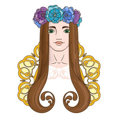 Çelenk güzellik kızla Art Nouveau tarzında sanat.