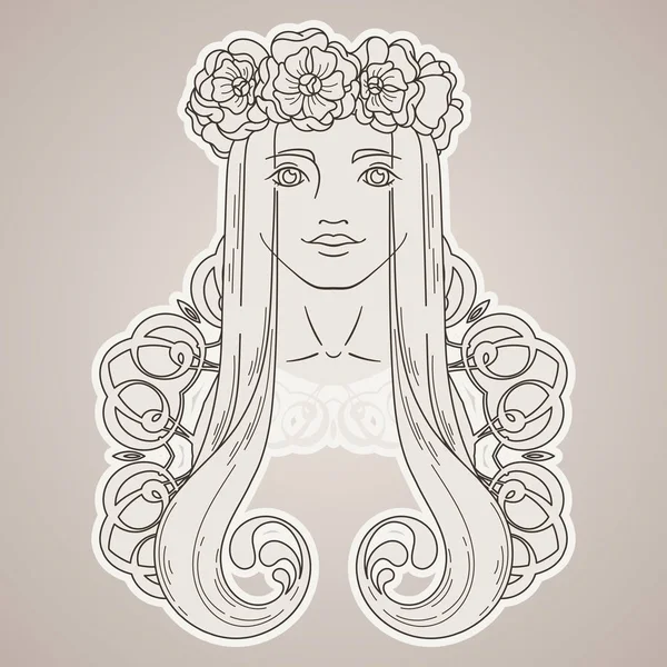 Arte en estilo Art Nouveau con chica de belleza en corona . — Archivo Imágenes Vectoriales