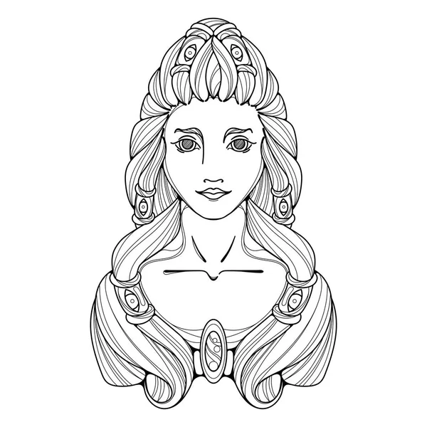 Girl black white and gold illustration. Long hair, tattoo image. Royalty Free Stock Illustrations