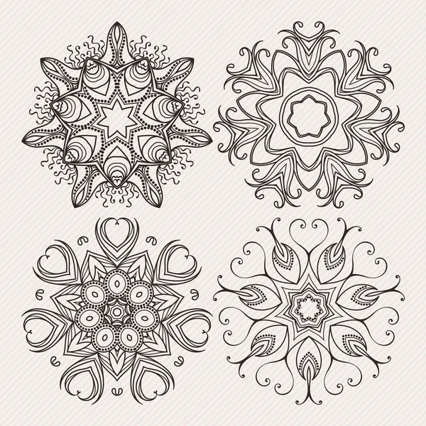 Ensemble de symboles mandala vectoriels ornés. Tatouage de dentelle Mehndi. Tissage Art Nouveau . — Image vectorielle