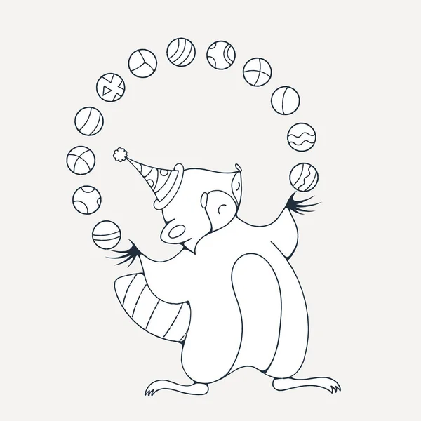 Ilustrace s veselý racoon hrát s koule — Stockový vektor