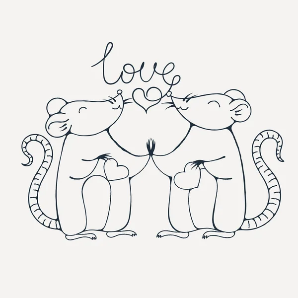 Ratten in de liefde. Kleurplaat. — Stockvector