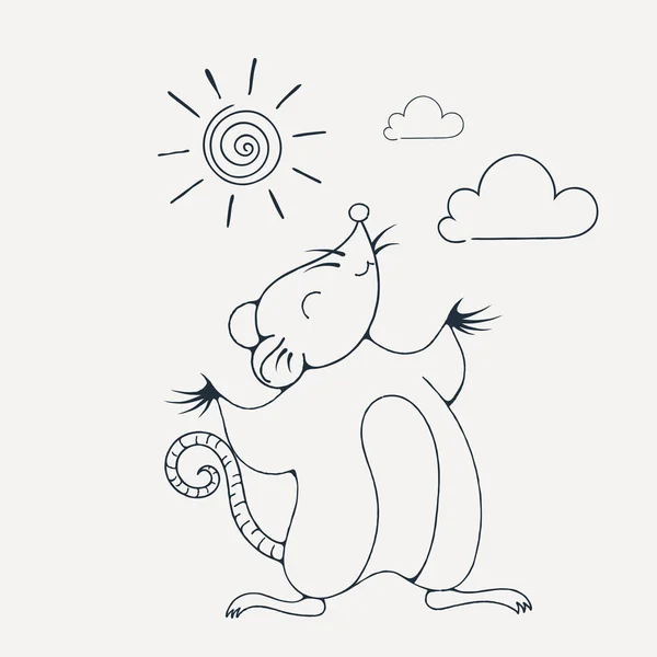 Ilustrace s krysa veselé hraní pod sluncem. Omalovánky. — Stockový vektor