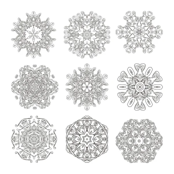 Mandala ayarlayın. Dekoratif arka plan. Islam, Arapça, oryantal, Hint, Osmanlı, yoga motifler. Boyama sayfaları için vektör süsleme toplama