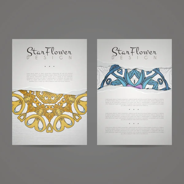 Mandala sembollerle tasarım koleksiyonu. Daire süsleme ile kartvizit kümesi. Vektör kabile etnik dekorasyon