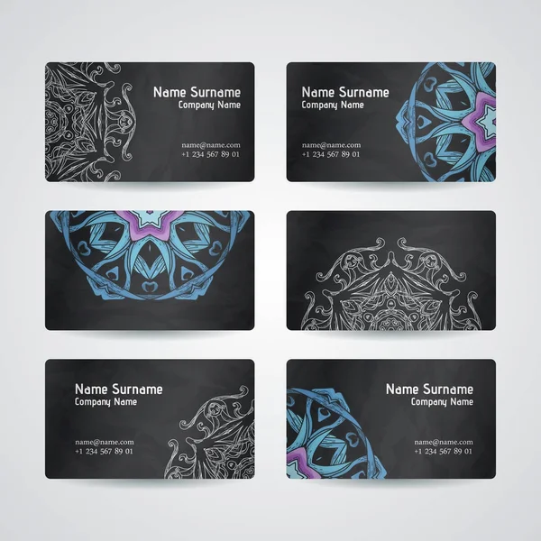 Design Collection Mandala Symbols Set Business Cards Circle Ornament Vector — Stock Vector
