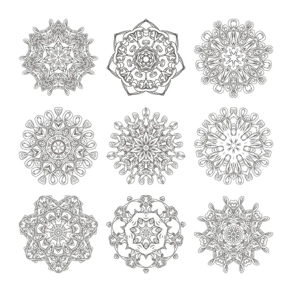 曼荼罗集 抽象的装饰背景 伊斯兰教 阿拉伯语 奥斯曼 瑜伽图案 着色页的矢量装饰品集合 — 图库矢量图片