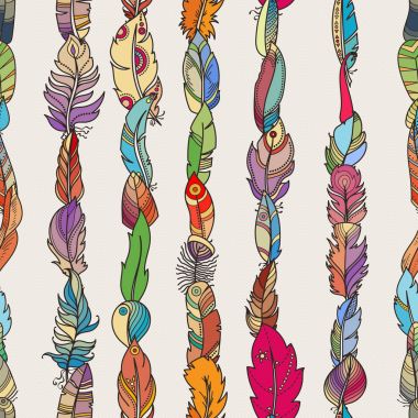 Rasgele fantezi tüyler ile Seamless modeli. Duvar kağıdı, web sayfası arka planı, tebrik kartları için kumaş baskı, boyama kitapları