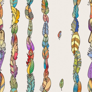 Rasgele fantezi tüyler ile Seamless modeli. Duvar kağıdı, web sayfası arka planı, tebrik kartları için kumaş baskı, boyama kitapları