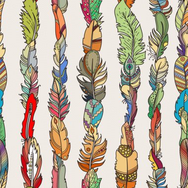 Rasgele fantezi tüyler ile Seamless modeli. Duvar kağıdı, web sayfası arka planı, tebrik kartları için kumaş baskı, boyama kitapları