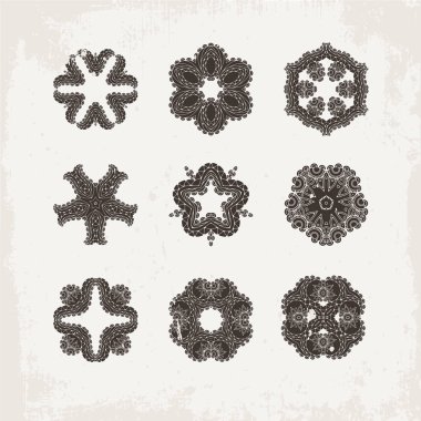 Süslü vektör mandala simgeler kümesi. Mehndi dantel dövme. Oryantal örgü. 