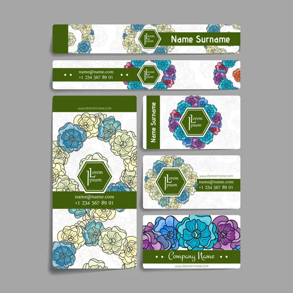 Vektör tasarım şablonları kümesi. Broşürler rasgele çiçek tarzı. Vintage çerçeve ve arka planlar.
