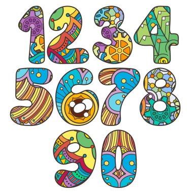Zentangle sayı kümesi. Doodle sayılarla zentangle öğeleri koleksiyonu. Vektör çizim web tasarım, kitapçıklar, yazdırma kartları, tekstil t-shirtler, yazdırma öğelerini ve diğer için kullanılabilir.