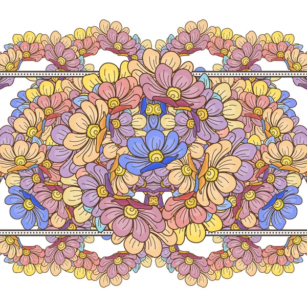 Naadloze floral patroon grens met bloemen. — Stockvector