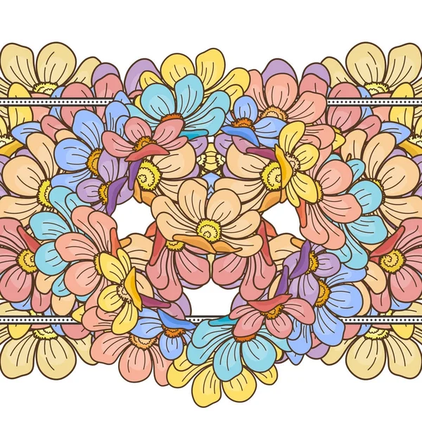 Borde estampado floral sin costuras con flores . — Archivo Imágenes Vectoriales
