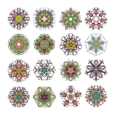 Süslü vektör mandala simgeler kümesi. Mehndi dantel dövme. Art Nouveau örgü.