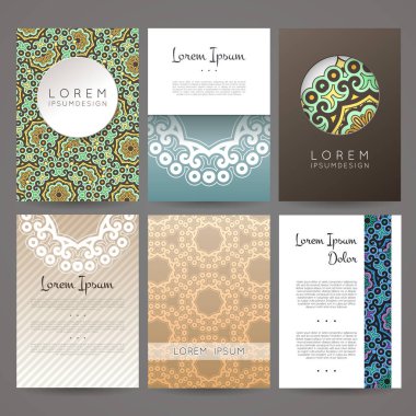 Vektör tasarım şablonları kümesi. Çiçek daire süsleme ile kartvizit. Mandala stili.