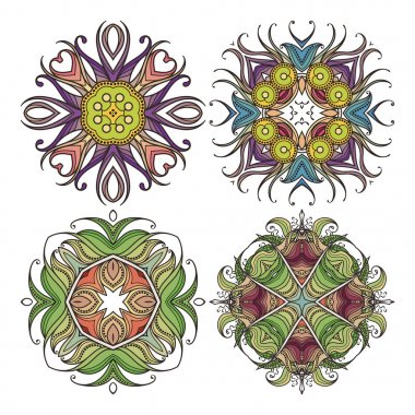 Süslü vektör mandala simgeler kümesi. Mehndi dantel dövme. Art Nouveau örgü.
