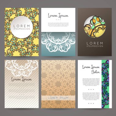 Vektör tasarım şablonları kümesi. Monogram daire süsleme ile kartvizit. Mandala stili.