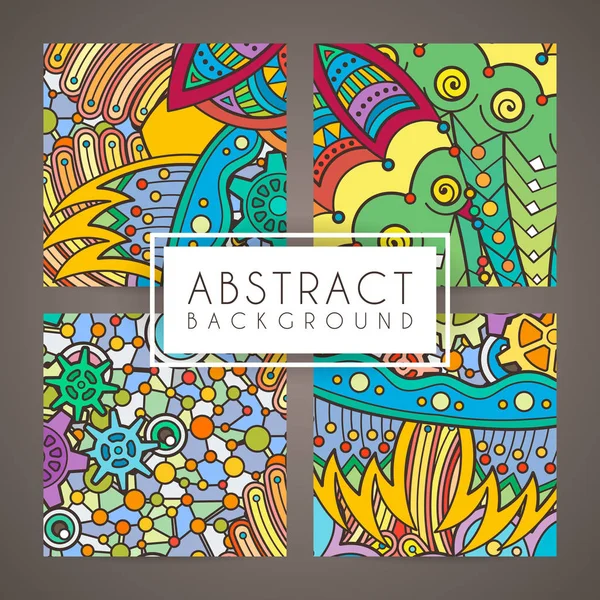 Set of four vector colorful intricate patterns. Doodle. Zentangle — Stock Vector