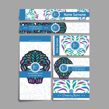 Vektör tasarım şablonları kümesi. Kartvizit daire süsleme ile.