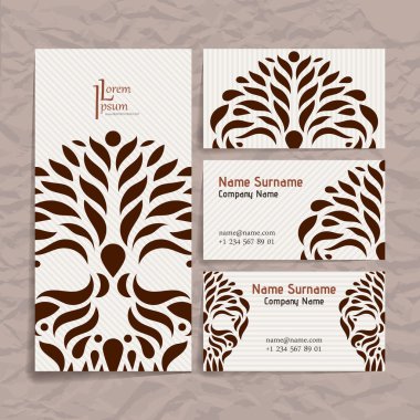 Vektör tasarım şablonları kümesi. Kartvizit daire süsleme ile.