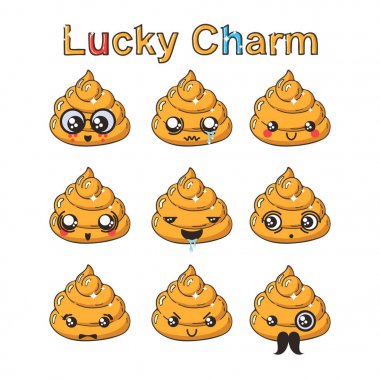 Kawaii golden kaka ifadeler kümesi. Japon servet tılsım.