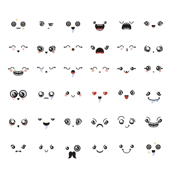 Leuke mooie kawaii emoticon set. — Stockvector