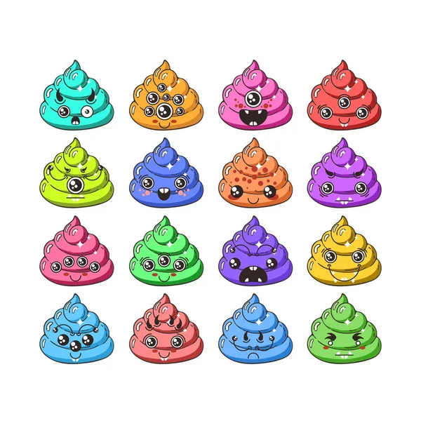 Kawaii Vector Poop Emoticons Set Turd Emoji Symbole Für Chat — Stockvektor