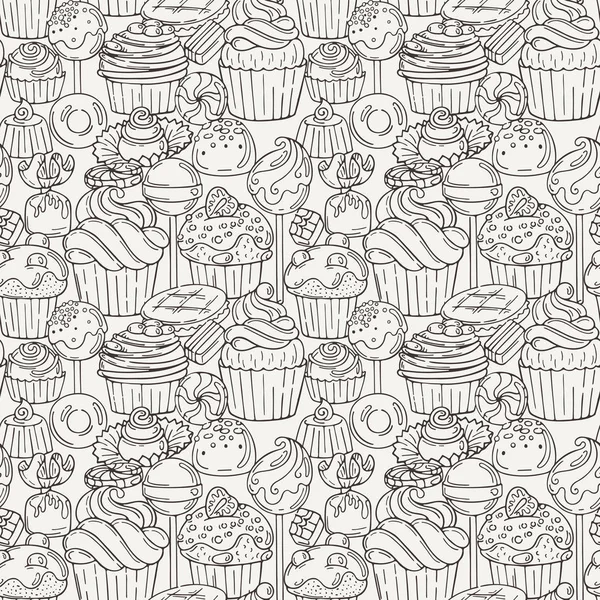 Vektor-Muffins nahtlose Muster. Kuchen, Süßigkeiten. — Stockvektor