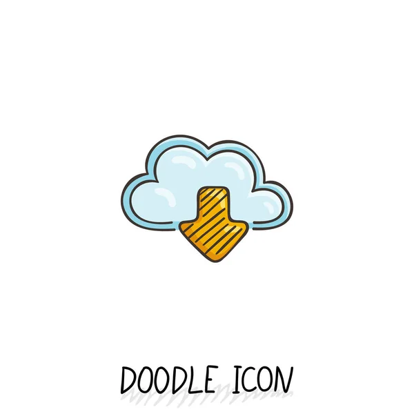Doodle bulut simgesi. Online mağaza, upload ve download. — Stok Vektör