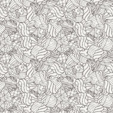 Vektör Muffins Seamless modeli. Kek, tatlılar.