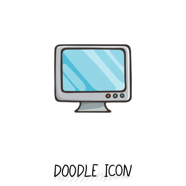 Icono Doodle del monitor. Ordenador de escritorio, monobloque . — Vector de stock