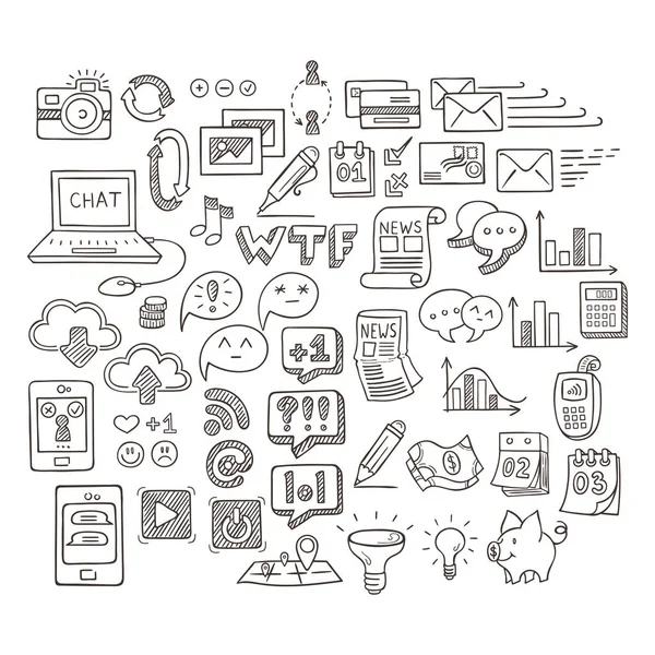 Conjunto de iconos Doodle universales. Variedad de temas . — Archivo Imágenes Vectoriales