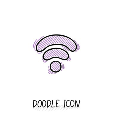 Doodle wifi simgesi. Vektör internet ve bağlantı simgesi.