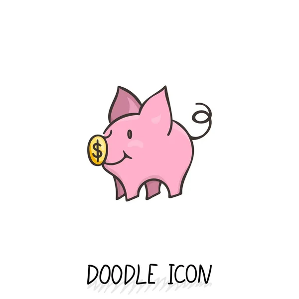Vector icon with doodle piggy bank. — Stock Vector
