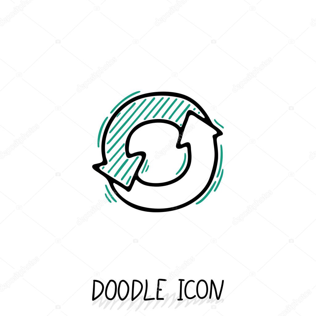 Doodle circle arrow icon. Eco, recycle pictogram.