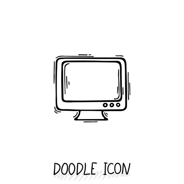 Icône Doodle du moniteur. Ordinateur de bureau, monobloc . — Image vectorielle