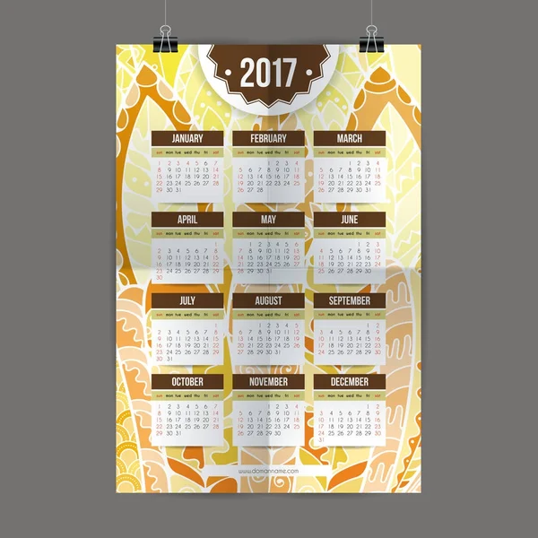 Zentangle πολύχρωμα ημερολόγιο 2017 Χειροποίητη στο στυλ του floral σχέδια και doodle. — Διανυσματικό Αρχείο