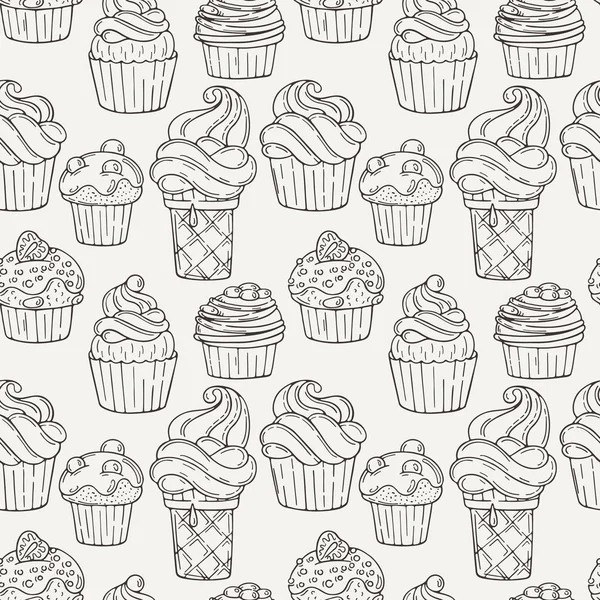Vektor-Muffins nahtlose Muster. Kuchen, Süßigkeiten. — Stockvektor