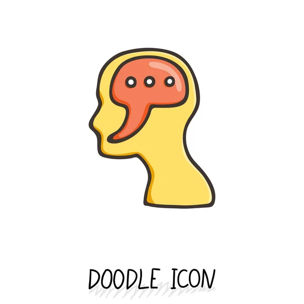 Ícone doodle com cabeça humana. Símbolo pensar e falar . —  Vetores de Stock