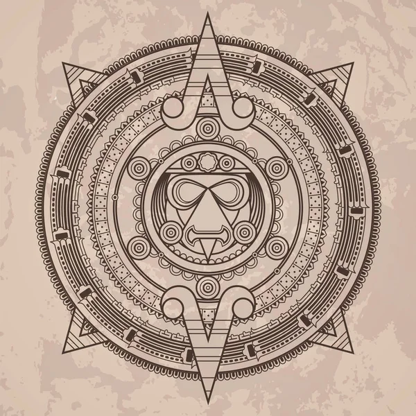 Patrón circular vectorial en el estilo de la piedra del calendario azteca — Vector de stock