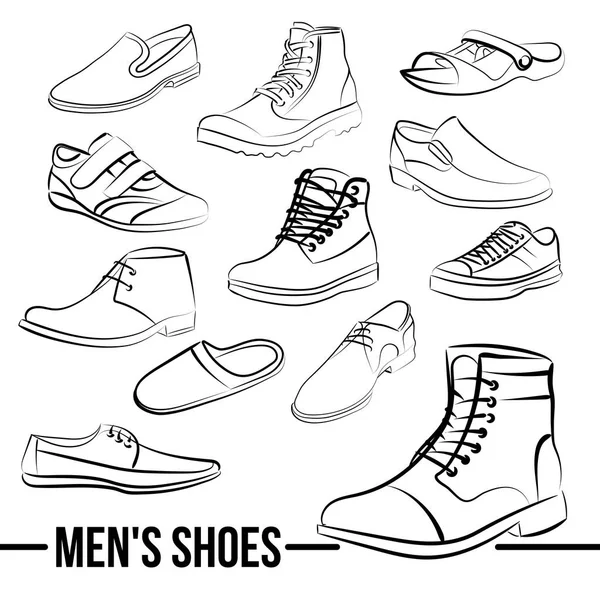 Juego de vectores de zapatos para hombre líneas pintadas — Vector de stock