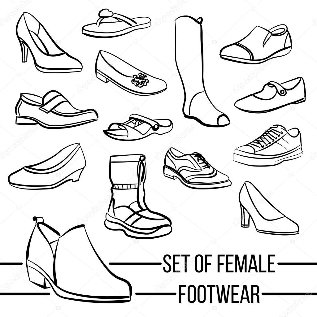 Set of vector drawn women s footwear lines