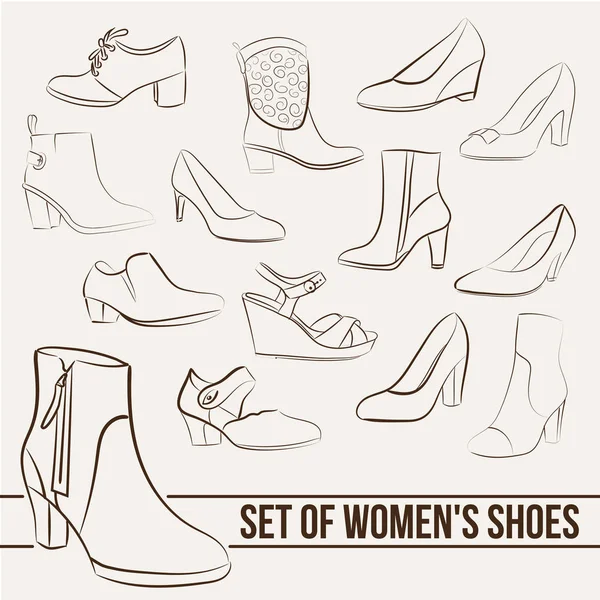 Set en los zapatos de mujer, líneas pintadas — Vector de stock