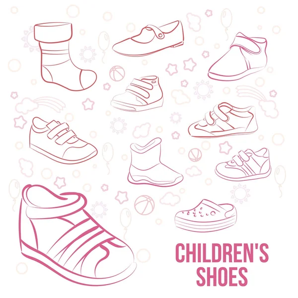 Vector Conjunto de zapatos para niños líneas pintadas — Vector de stock